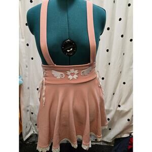 Ligh pink Midnight Hour Sakura mini suspender skirt lace trim corset ties M